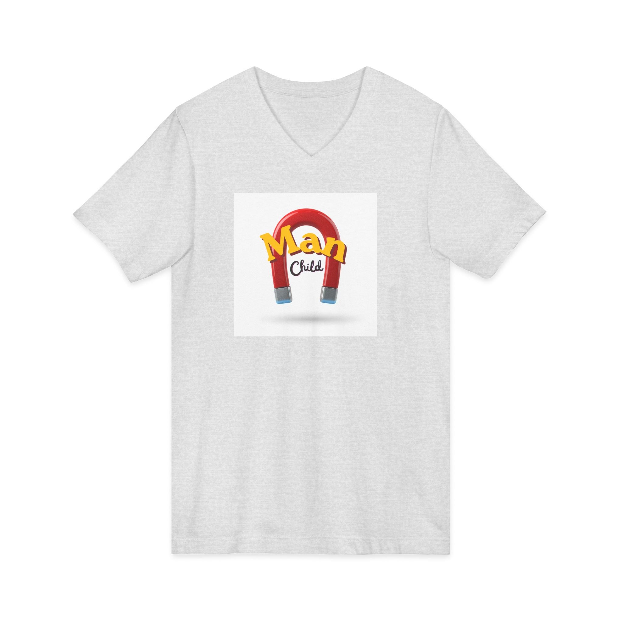What's It Say Tees-Man Child V-Neck Tee — Retro Horseshoe Magnet Kids Graphic Shirt