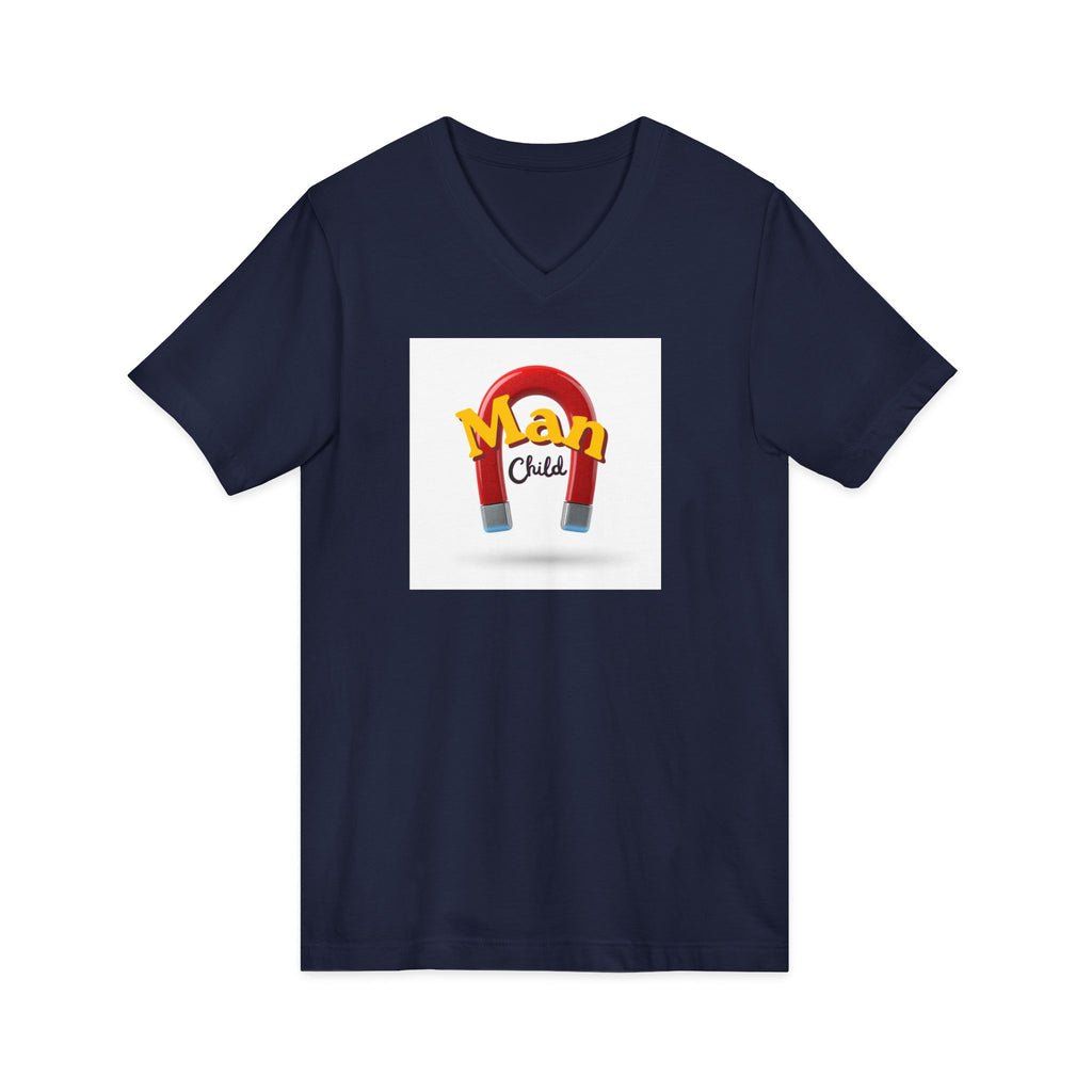 What's It Say Tees-Man Child V-Neck Tee — Retro Horseshoe Magnet Kids Graphic Shirt