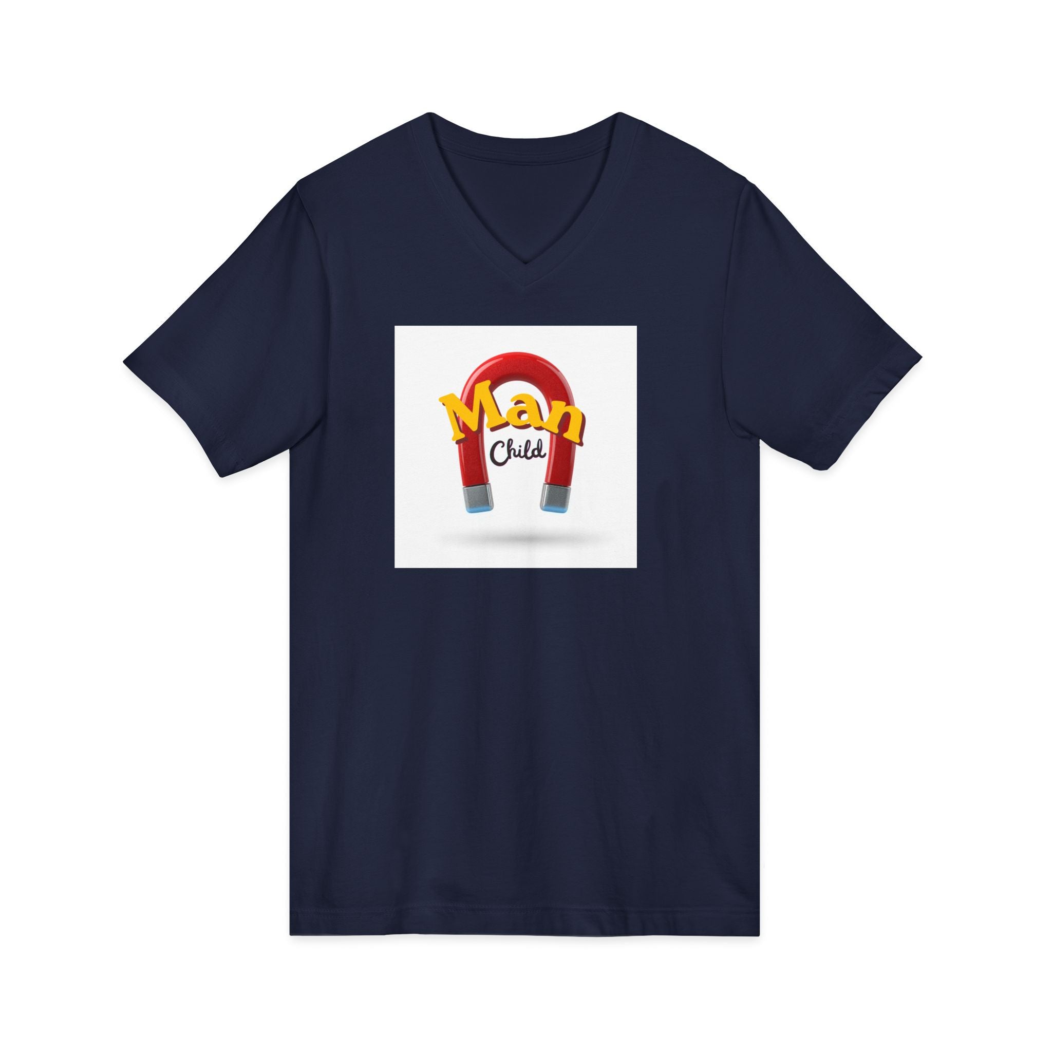 What's It Say Tees-Man Child V-Neck Tee — Retro Horseshoe Magnet Kids Graphic Shirt
