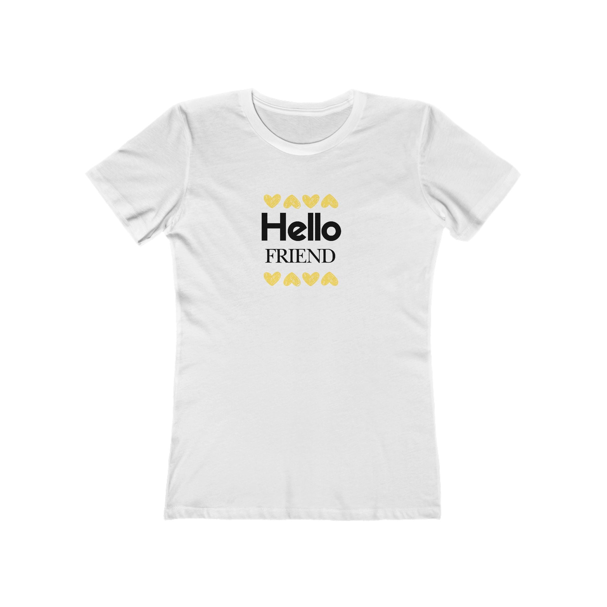 What's It Say Tees-Hello Friend T-Shirt — Women’s Casual Boyfriend Tee with Heart Accents