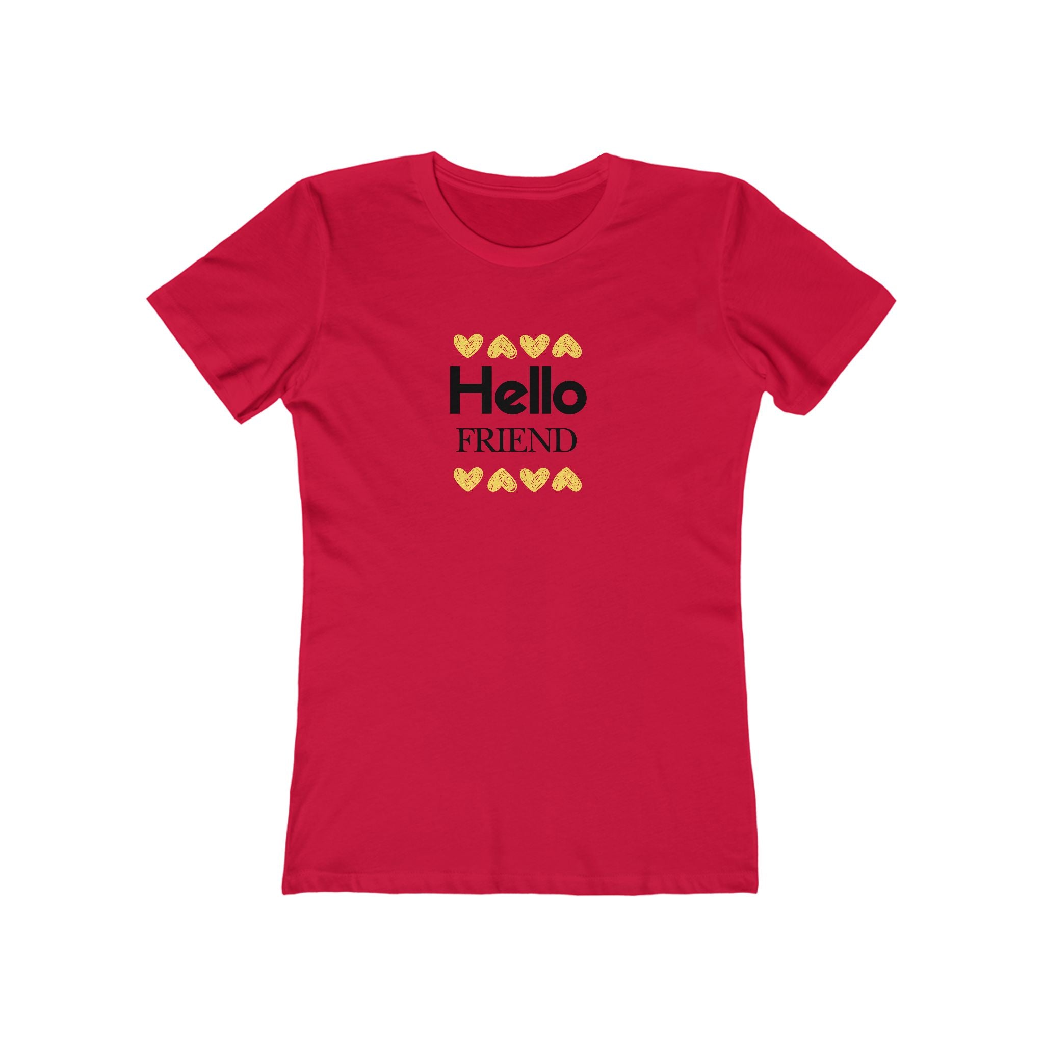What's It Say Tees-Hello Friend T-Shirt — Women’s Casual Boyfriend Tee with Heart Accents