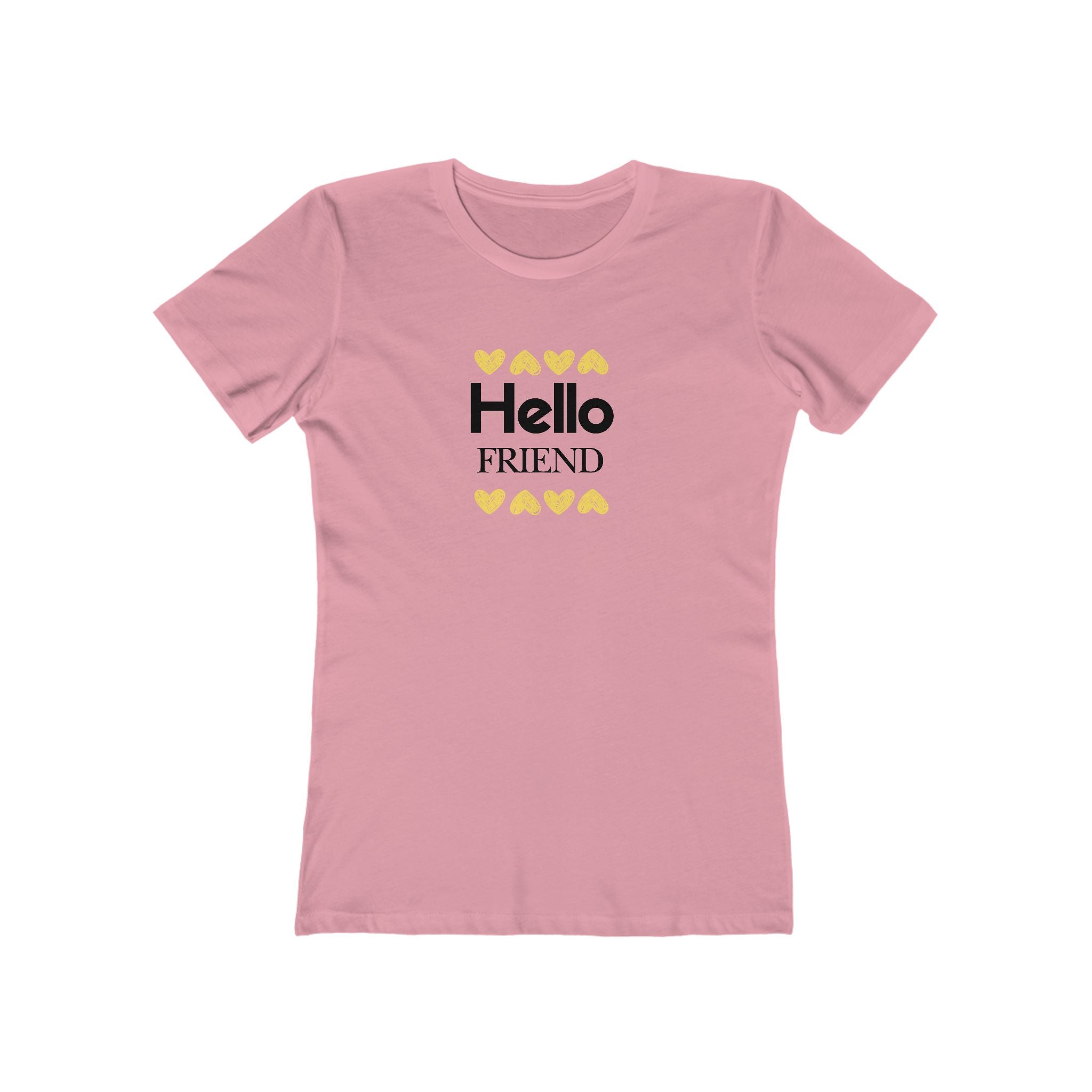 What's It Say Tees-Hello Friend T-Shirt — Women’s Casual Boyfriend Tee with Heart Accents