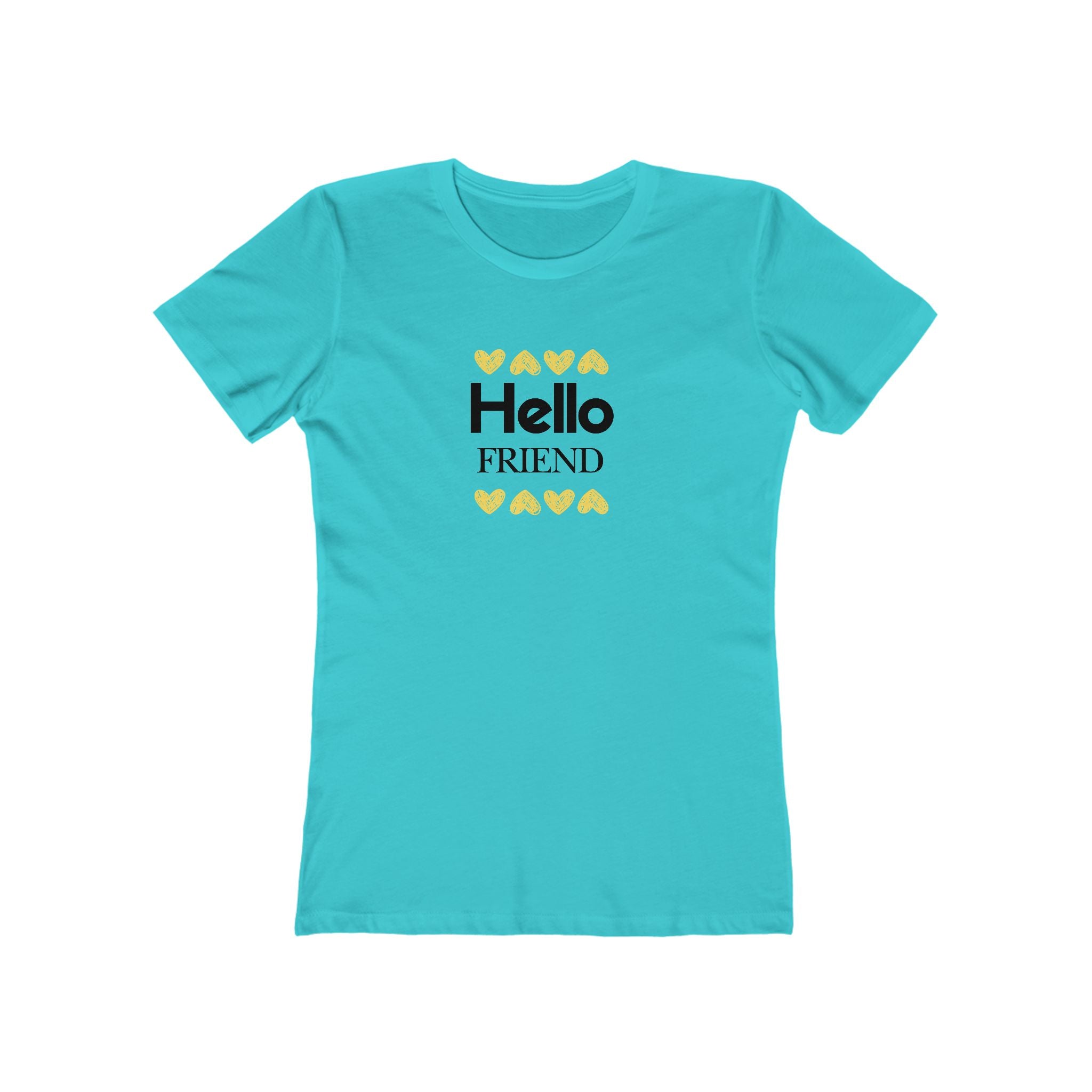 What's It Say Tees-Hello Friend T-Shirt — Women’s Casual Boyfriend Tee with Heart Accents