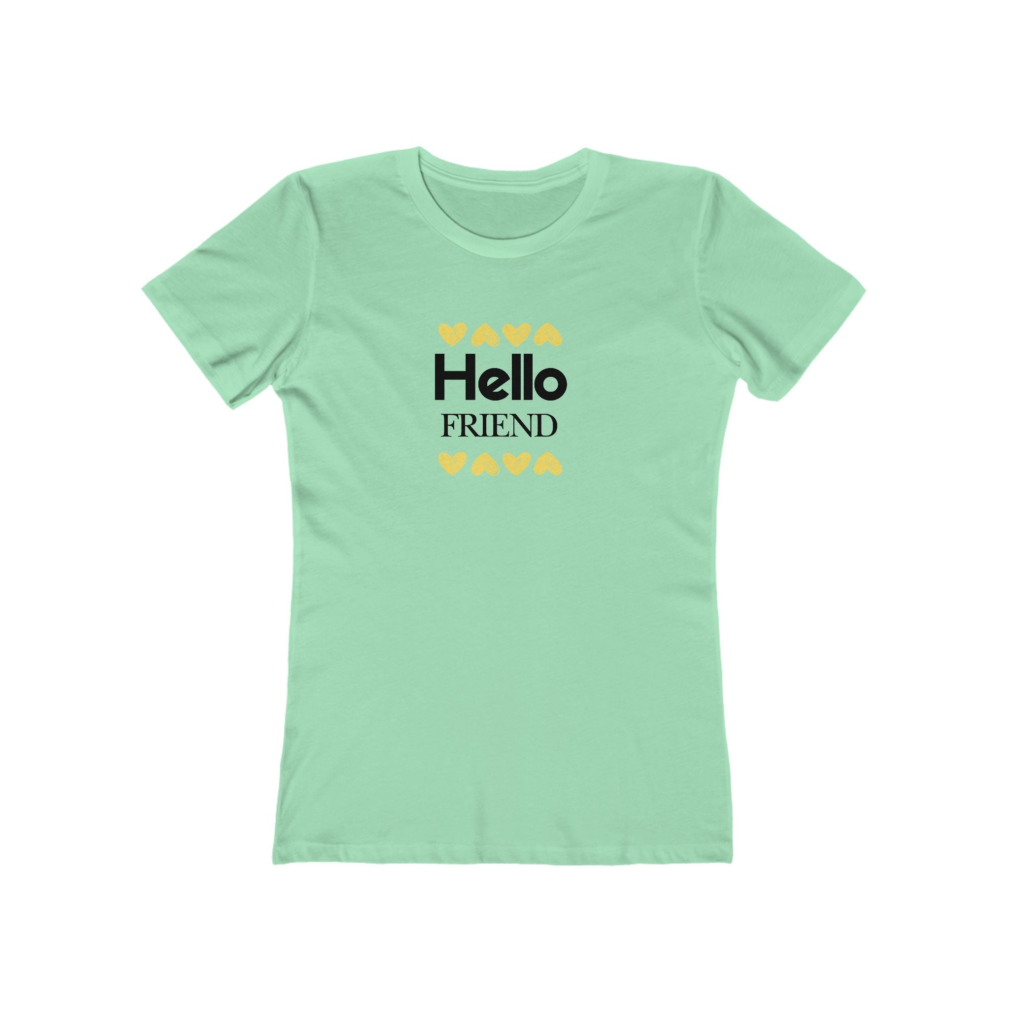 What's It Say Tees-Hello Friend T-Shirt — Women’s Casual Boyfriend Tee with Heart Accents