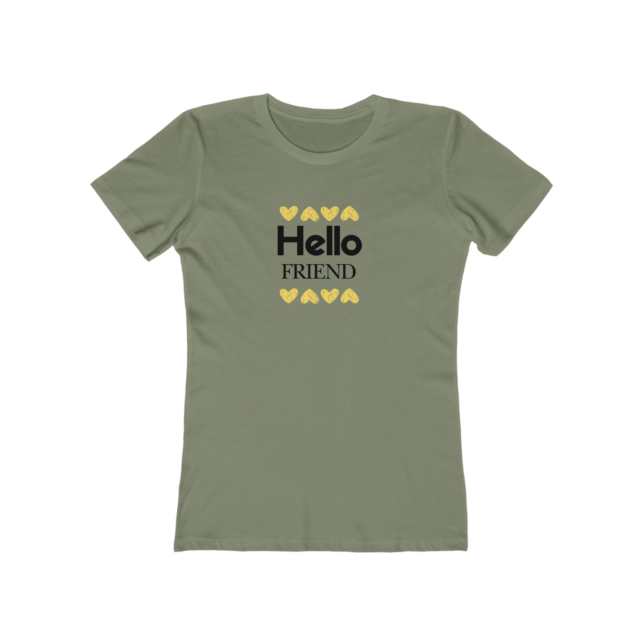 What's It Say Tees-Hello Friend T-Shirt — Women’s Casual Boyfriend Tee with Heart Accents