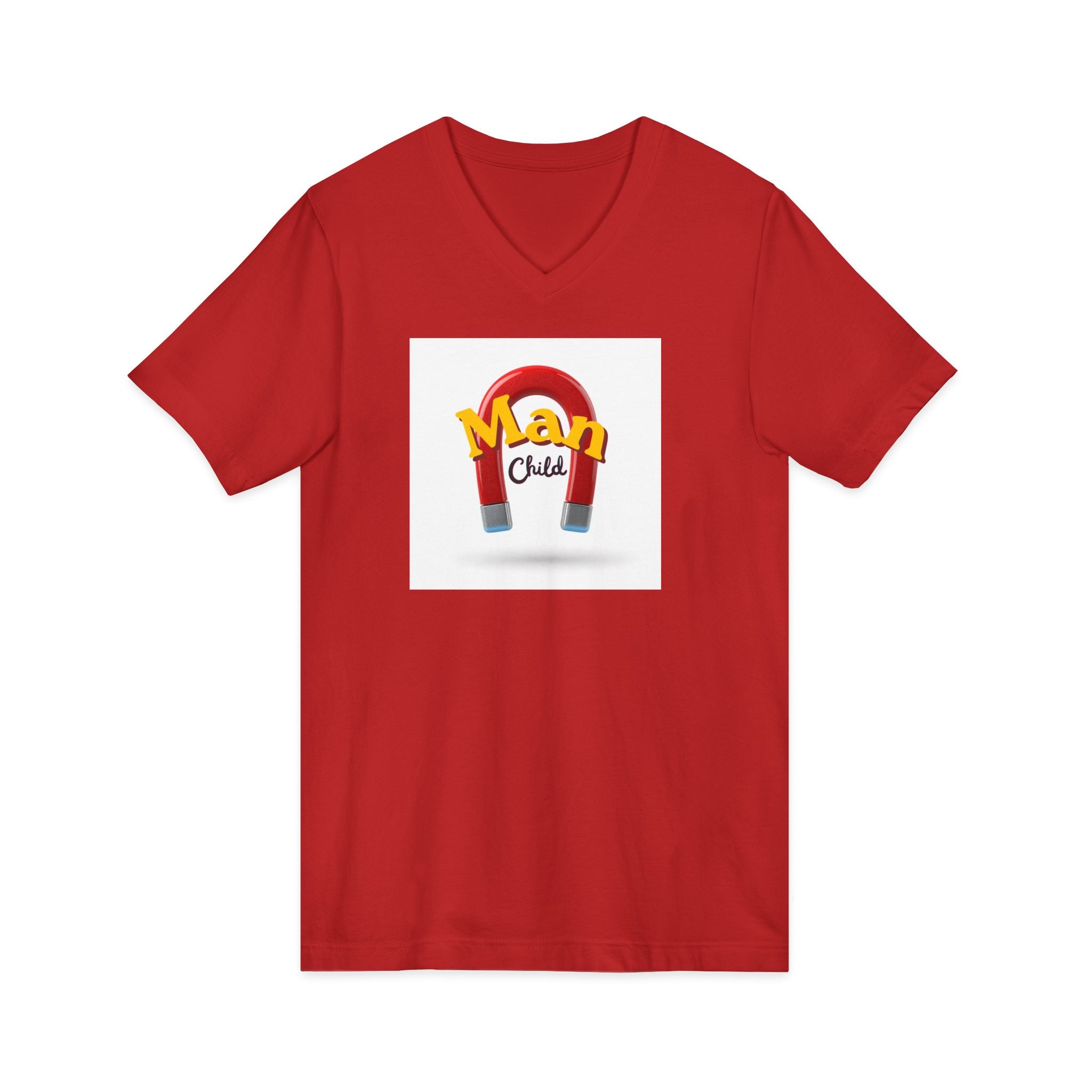 What's It Say Tees-Man Child V-Neck Tee — Retro Horseshoe Magnet Kids Graphic Shirt