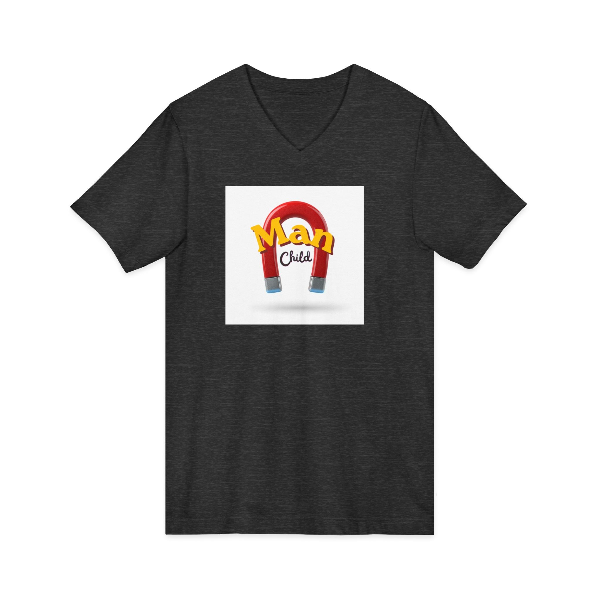 What's It Say Tees-Man Child V-Neck Tee — Retro Horseshoe Magnet Kids Graphic Shirt