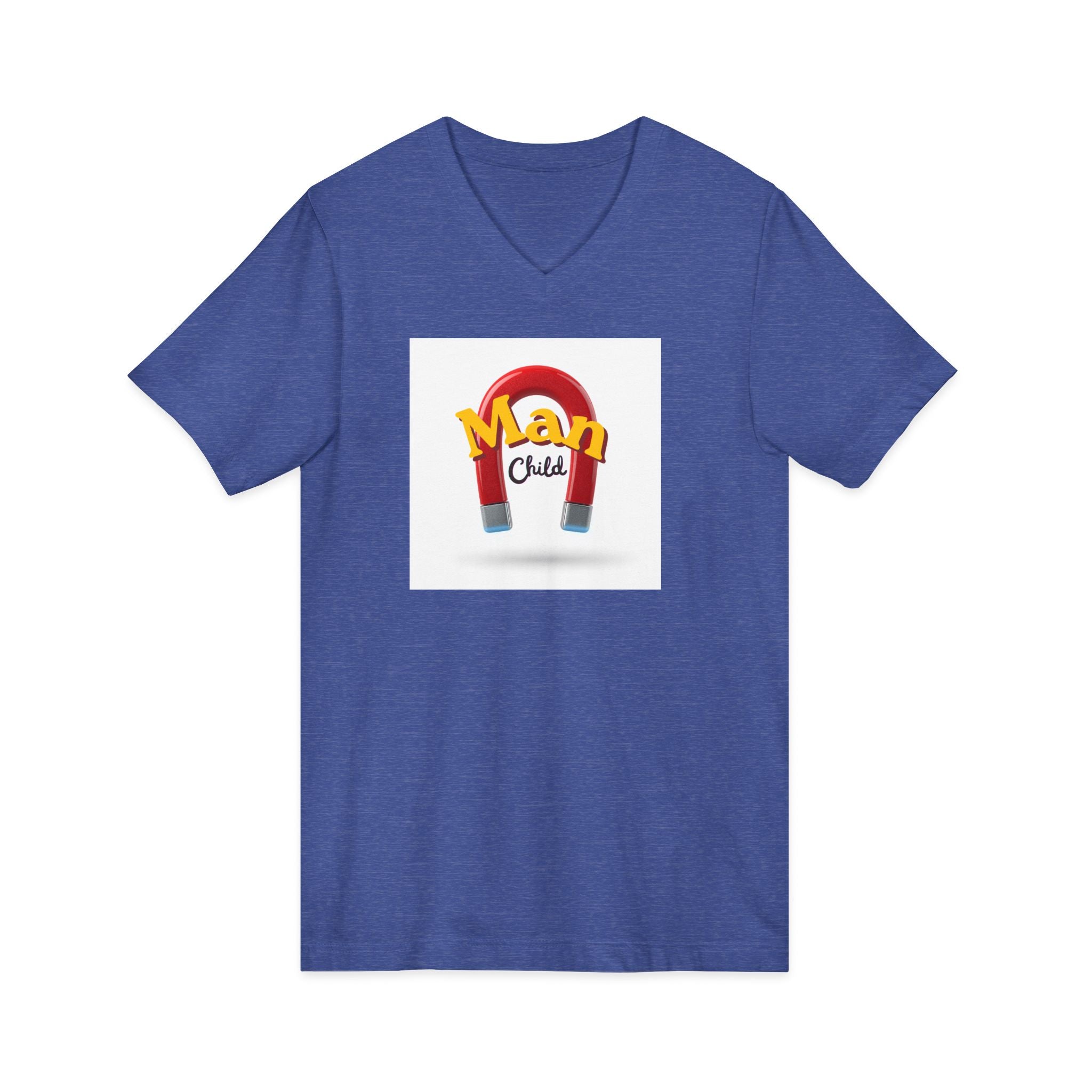 What's It Say Tees-Man Child V-Neck Tee — Retro Horseshoe Magnet Kids Graphic Shirt