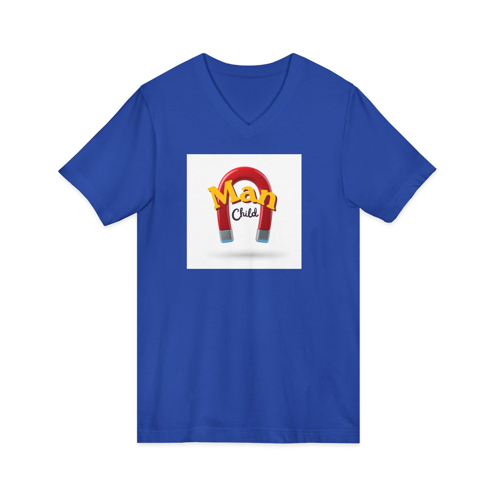 What's It Say Tees-Man Child V-Neck Tee — Retro Horseshoe Magnet Kids Graphic Shirt