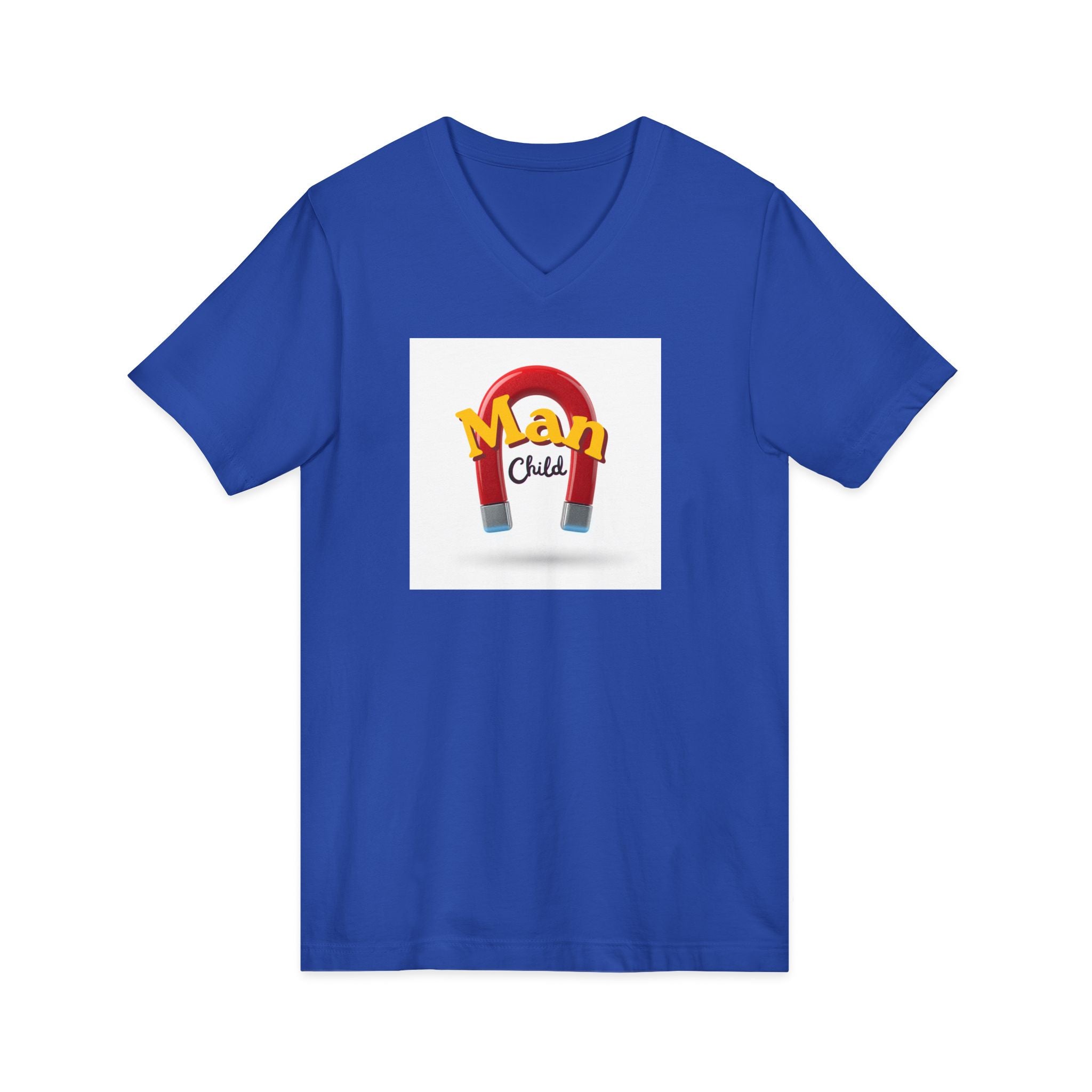 What's It Say Tees-Man Child V-Neck Tee — Retro Horseshoe Magnet Kids Graphic Shirt