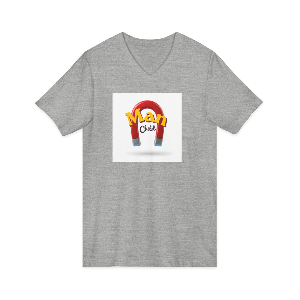 What's It Say Tees-Man Child V-Neck Tee — Retro Horseshoe Magnet Kids Graphic Shirt