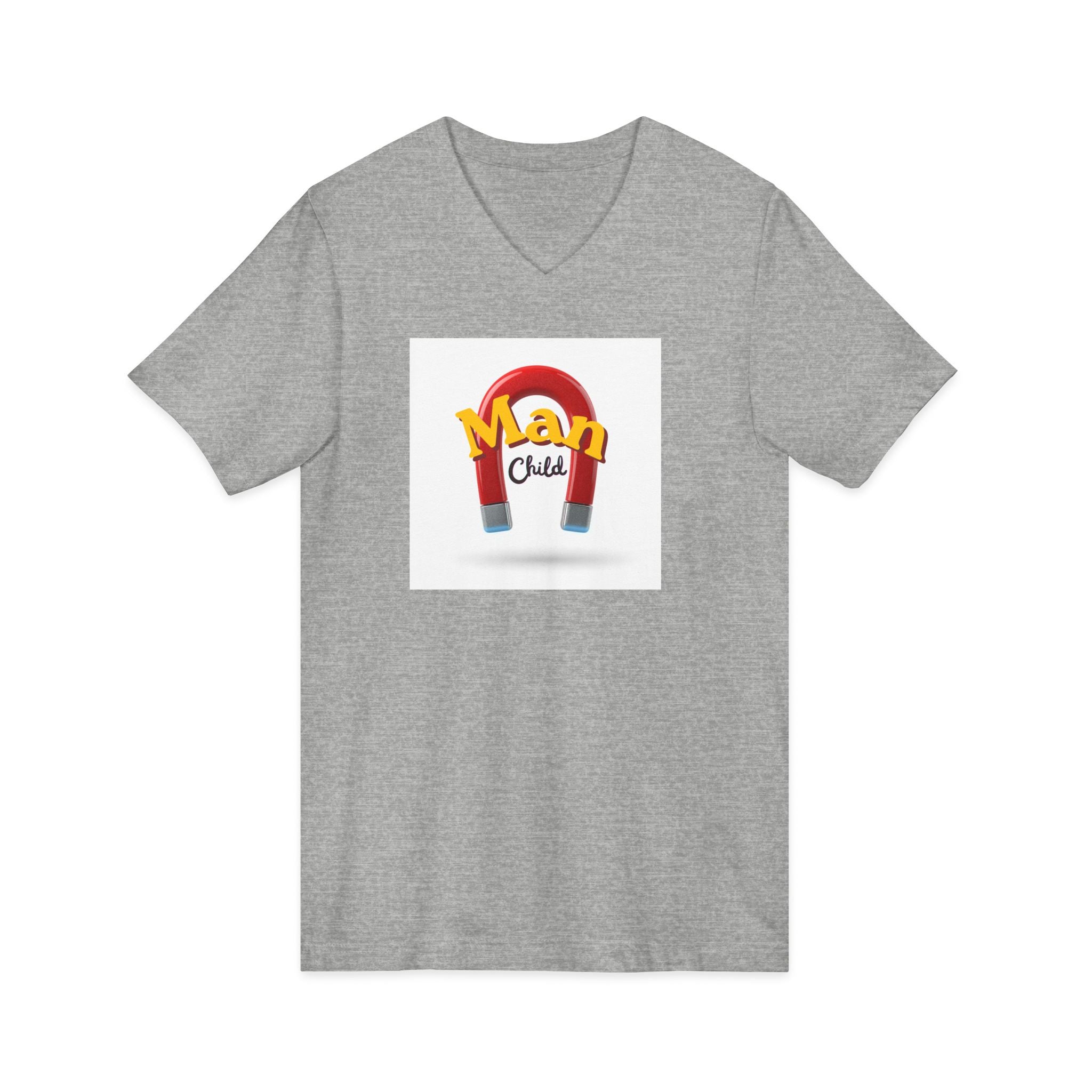What's It Say Tees-Man Child V-Neck Tee — Retro Horseshoe Magnet Kids Graphic Shirt