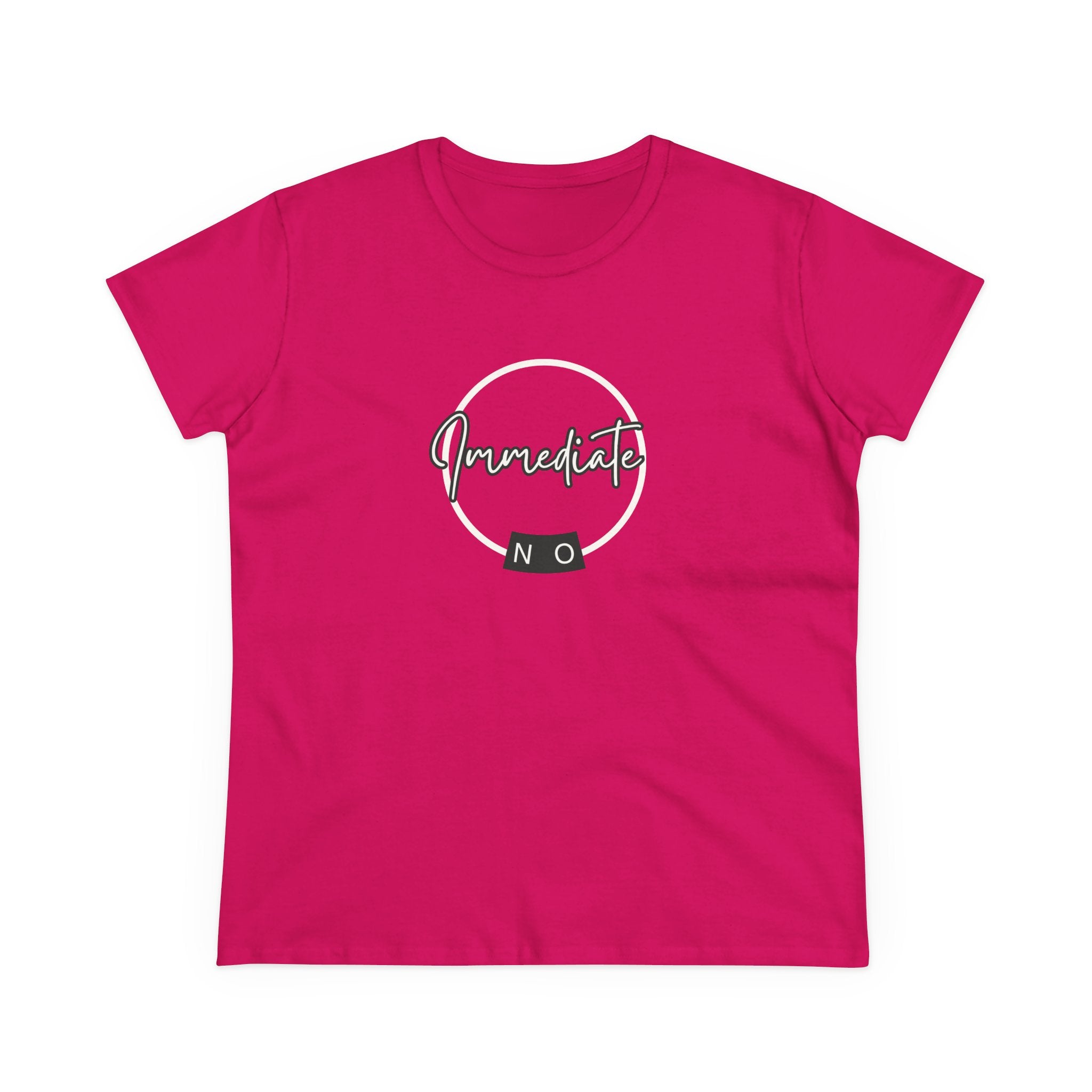 What's It Say Tees- "Immediate No" Women's T‑Shirt — Minimal Script Graphic Tee