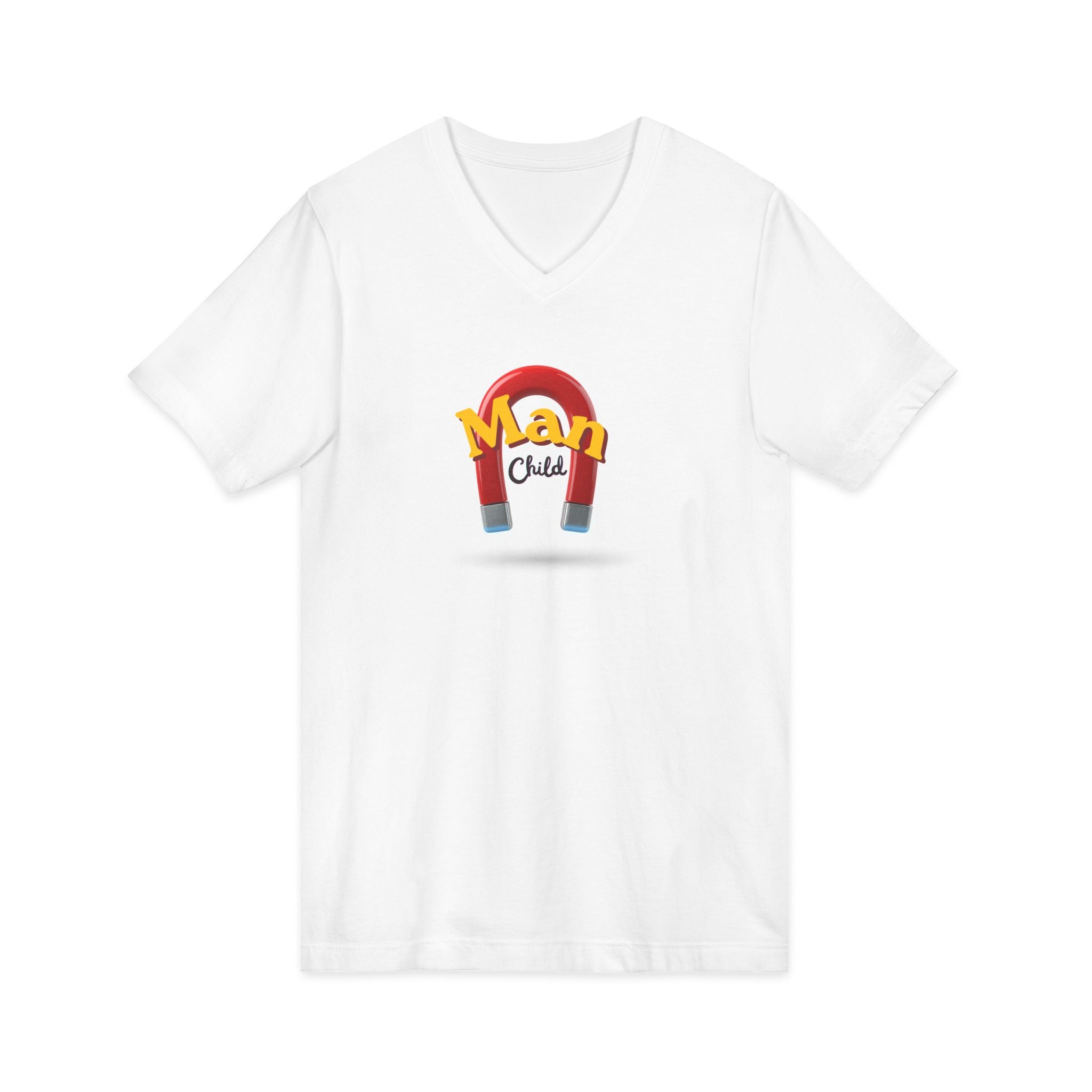 What's It Say Tees-Man Child V-Neck Tee — Retro Horseshoe Magnet Kids Graphic Shirt