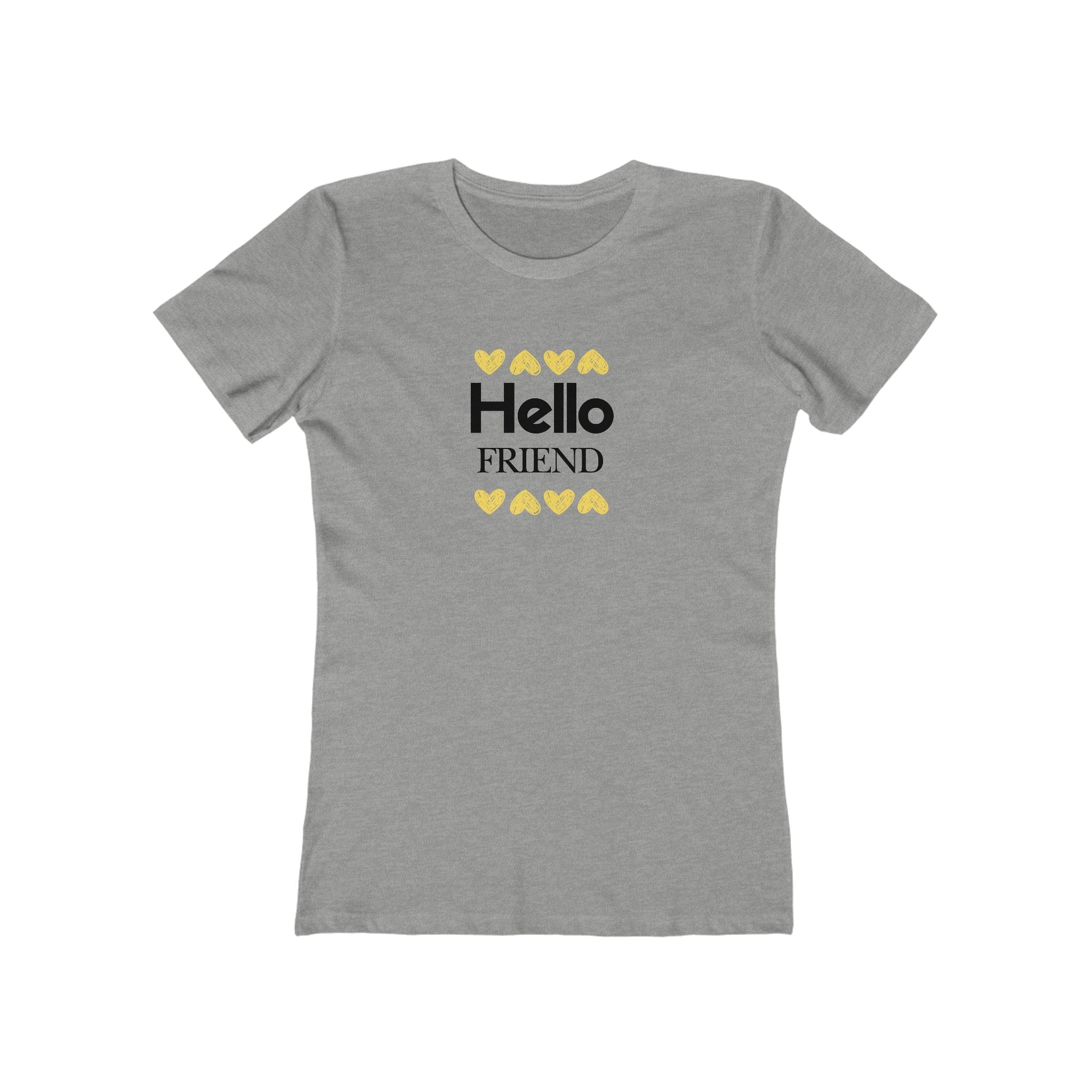 What's It Say Tees-Hello Friend T-Shirt — Women’s Casual Boyfriend Tee with Heart Accents