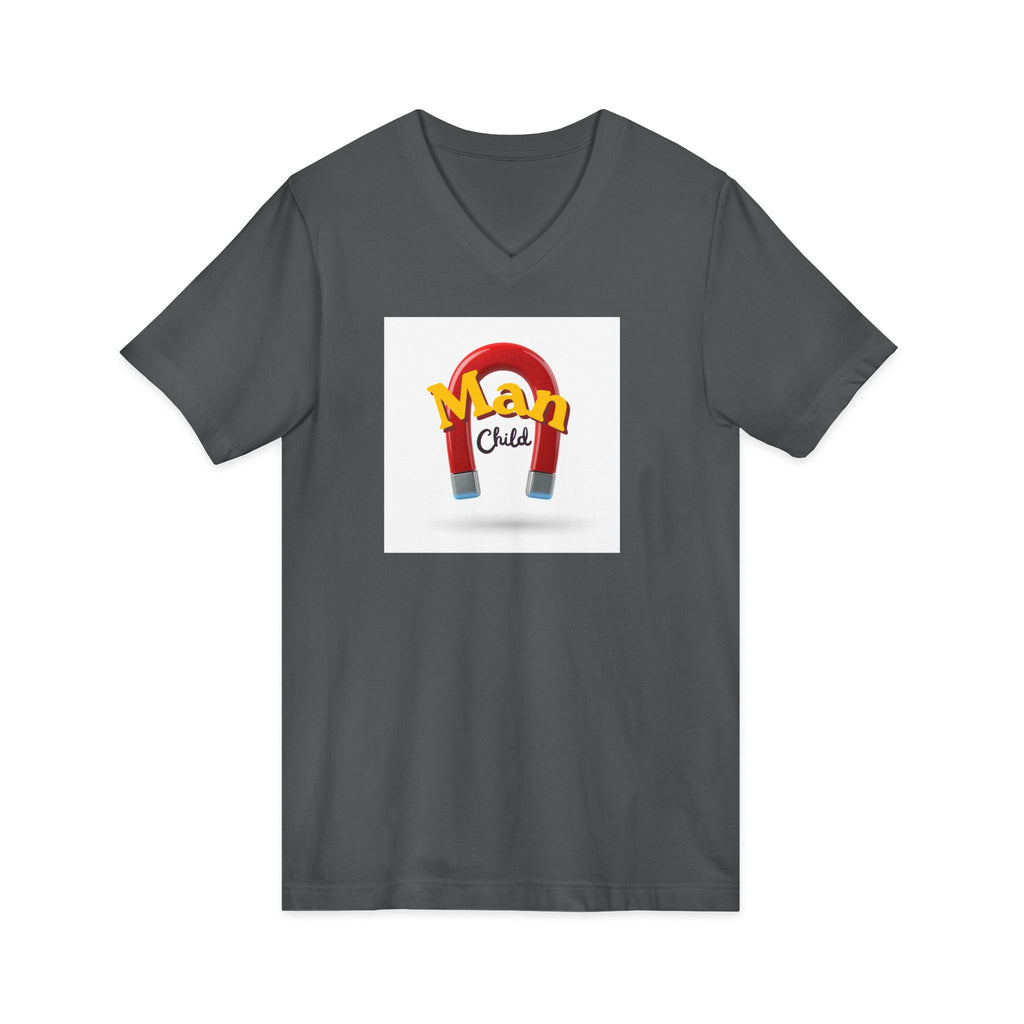 What's It Say Tees-Man Child V-Neck Tee — Retro Horseshoe Magnet Kids Graphic Shirt