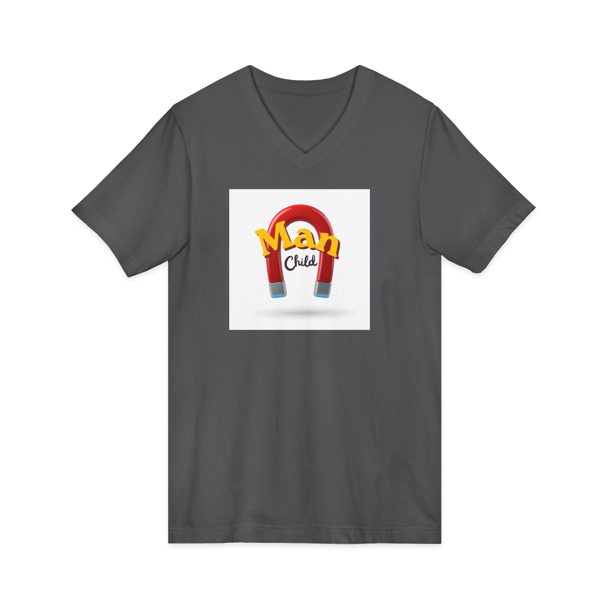 What's It Say Tees-Man Child V-Neck Tee — Retro Horseshoe Magnet Kids Graphic Shirt