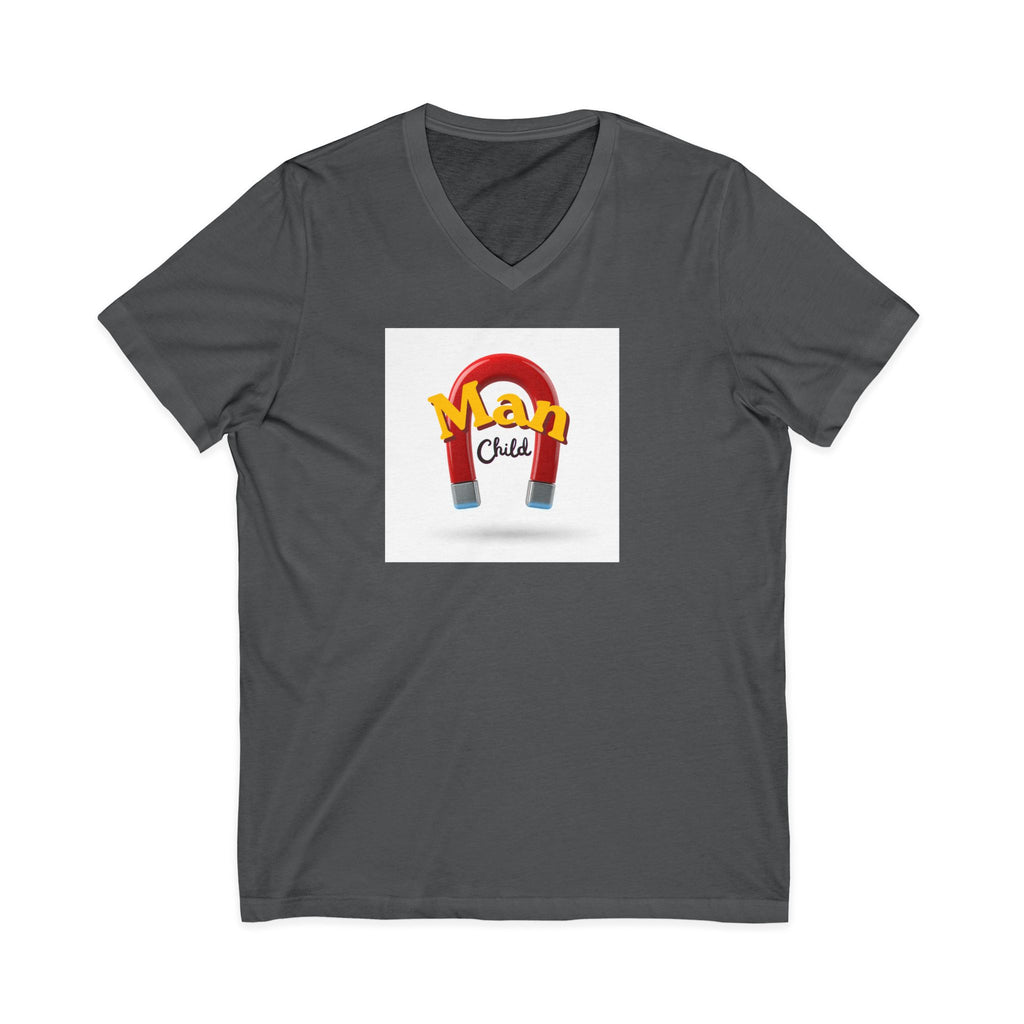 What's It Say Tees-Man Child V-Neck Tee — Retro Horseshoe Magnet Kids Graphic Shirt