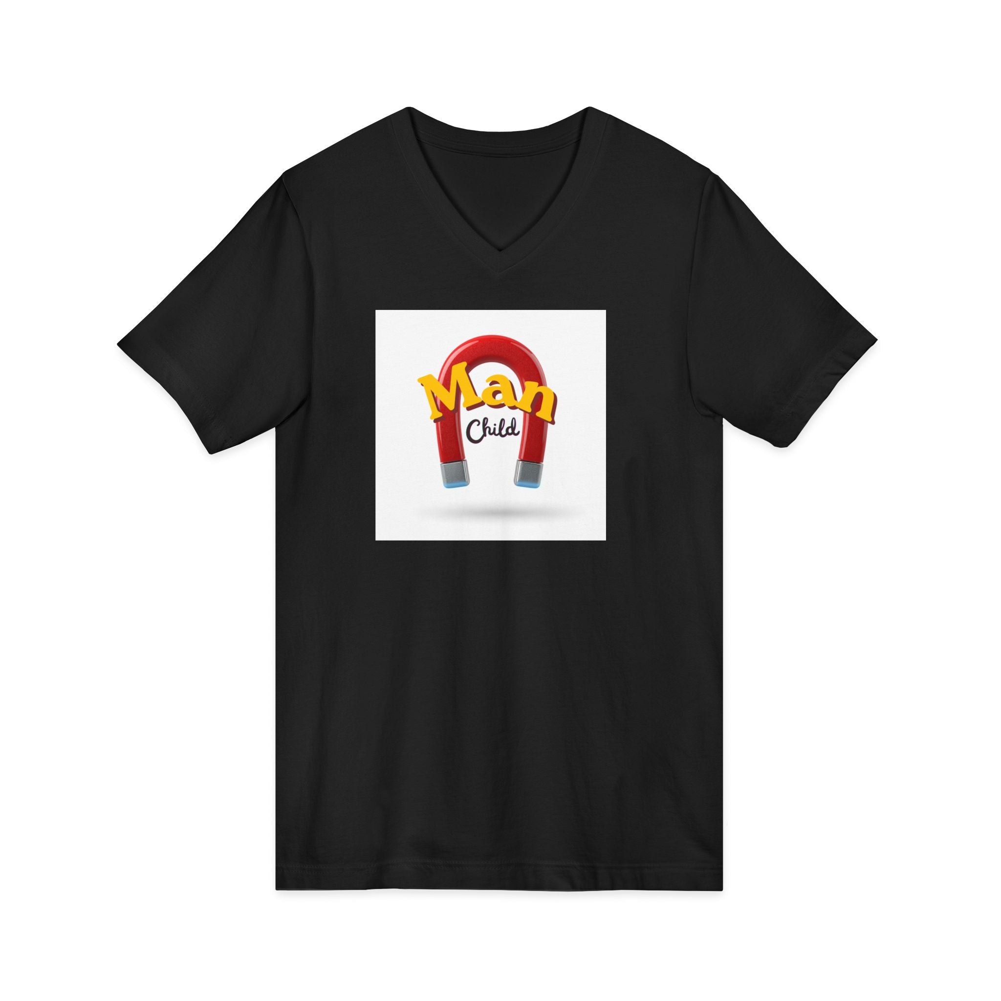 What's It Say Tees-Man Child V-Neck Tee — Retro Horseshoe Magnet Kids Graphic Shirt